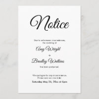 Aviso elegante de Invitación Boda pospuesto