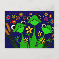 AW- Postal de arte popular para ranas felices