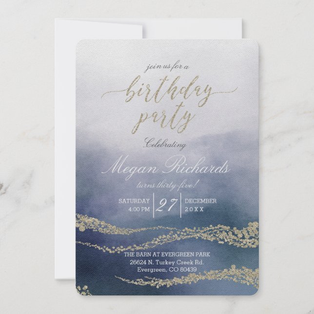 Awash Elegant Watercolor Birthday Party Invitación (Anverso)