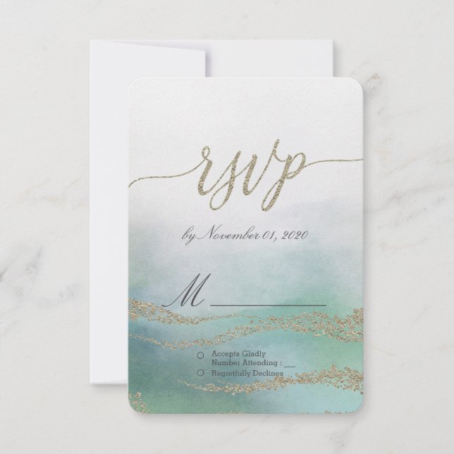 Awash Elegant Watercolor en Ocean Wedding RSVP (Anverso)