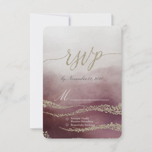 Awash Elegante acuarela en Cranberry Wedding RSVP (Anverso)