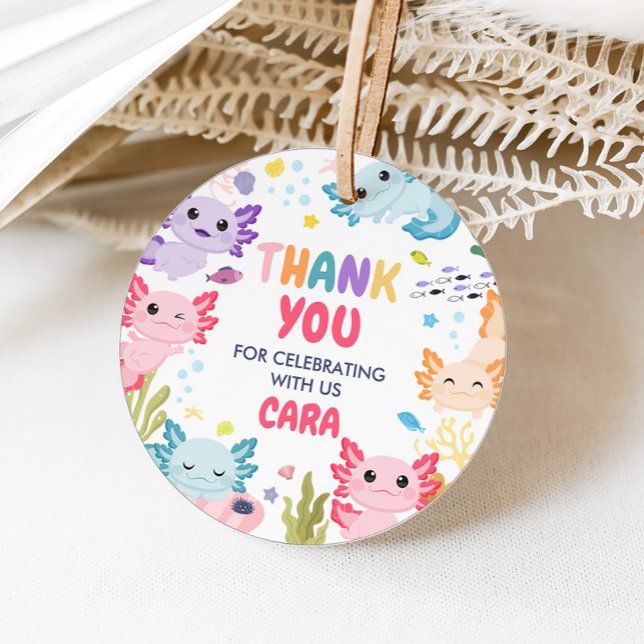 Axolotl Alotl Fun Cumpleaños Fiesta Ronda Etiqueta (Axolotl Birthday Party Round Favor Tags)