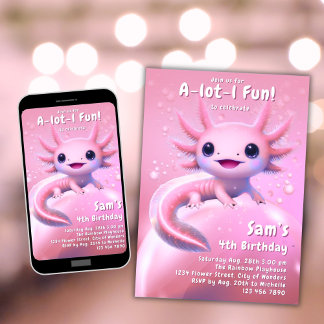 Axolotl Chica de invitaciones de cumpleaños Parte 