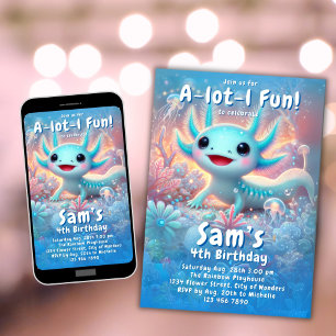 Axolotl Invitación al cumpleaños Neon Boy Axolotl