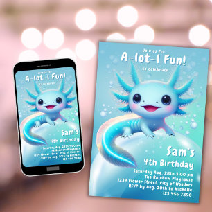 Axolotl Invitación al cumpleaños Neon Boy Axolotl