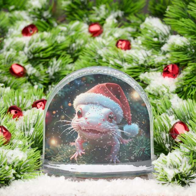 Axolotl lindo en el globo de nieve de los Navidade (Navidad)