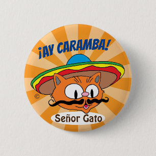 ¡Ay Caramba! Bigote de Dibujos Animados Gato Botón