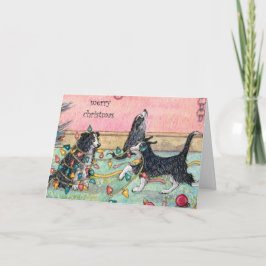 Ayuda con las luces, perros, tarjeta de Navidades