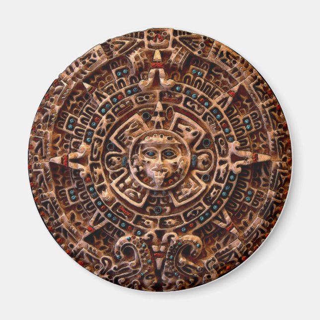 "AZTECA", imán del calendario solar maya (Frente)