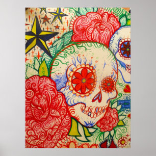 azucare el día de la flor del cráneo del arte