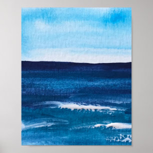 Azul abstracto diversión acuarela arte olas únicas