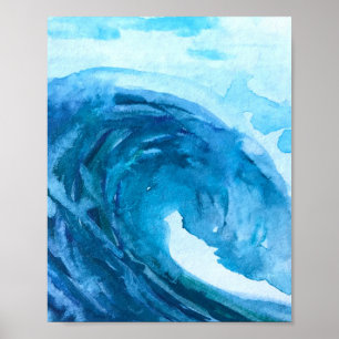 Azul abstracto diversión acuarela arte olas únicas