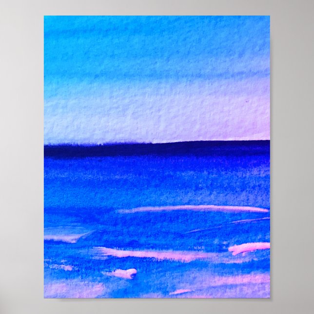 Azul abstracto diversión acuarela arte olas únicas (Frente)