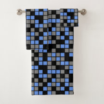 Azul Aciano, Negro, Cuadrados de Mosaico Aleatorio