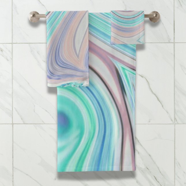 azul acua menta verde lilo púrpura arcoiris pastel (aqua blue mint green lilac purple pastel rainbow bath towel set)