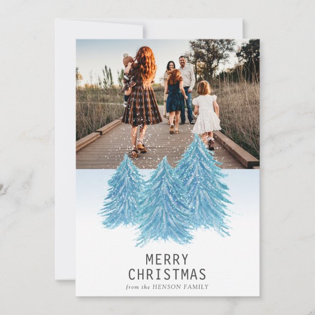 Azul acuarela Árbol de navidad foto artística (Anverso)