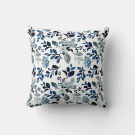 Azul acuarela patrón floral almohada de lanzamient