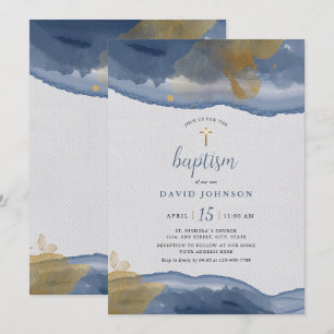 Azul acuático   Invitación al bautismo de los niño