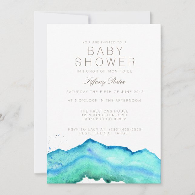 Azul acuático | Invitación de Baby Shower (Anverso)