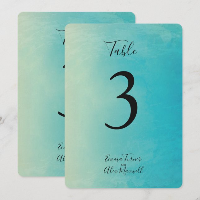Azul acuático | Tarjetas de números de tabla (Anverso / Reverso)