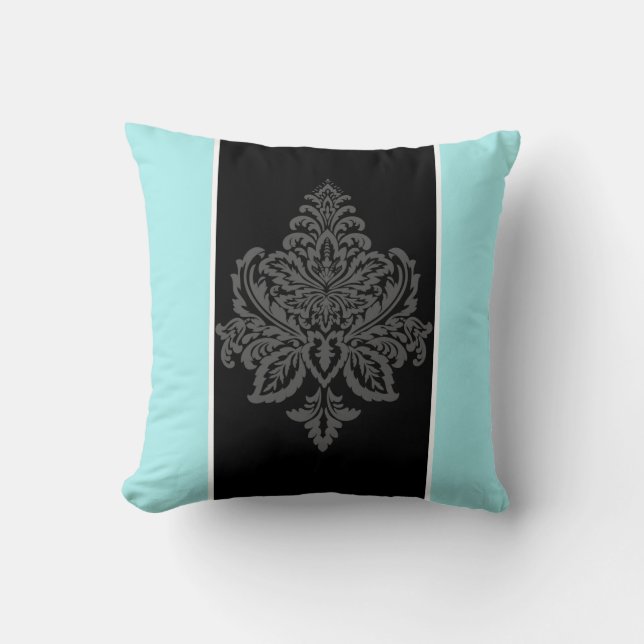 Azul, almohada de tiro damasco (Anverso)