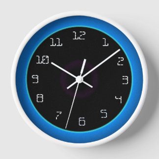 Azul/Aqua iluminado en negro> reloj de pared