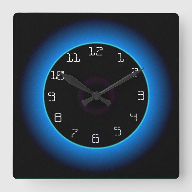 Azul/Aqua iluminado en negro> reloj de pared (Anverso)