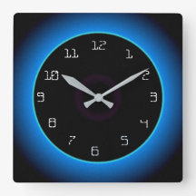 Azul/Aqua iluminado en negro> reloj de pared