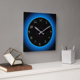 Azul/Aqua iluminado en negro> reloj de pared