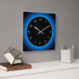 Azul/Aqua iluminado en negro> reloj de pared