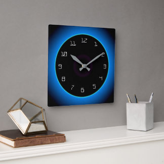 Azul/Aqua iluminado en negro> reloj de pared