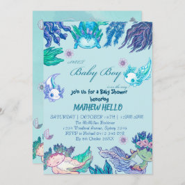AZUL AXOLOTL Baby Shower Invitación BOY