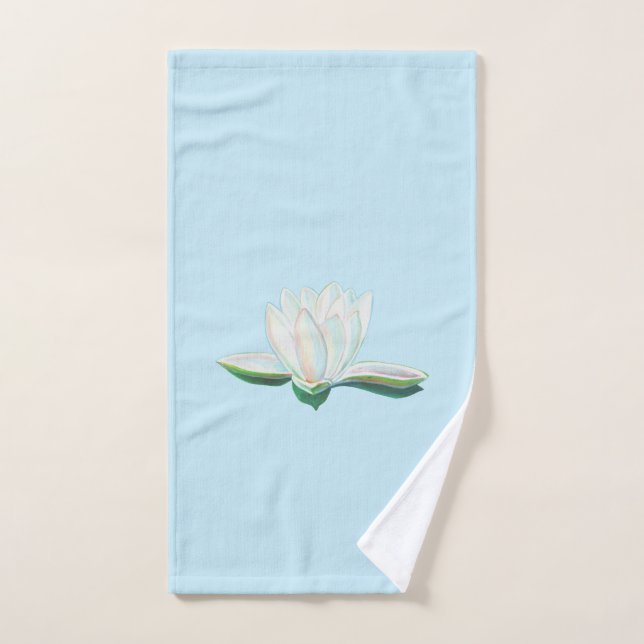 Azul azul de Ilustracion blanco de Lotus (Toalla de mano)