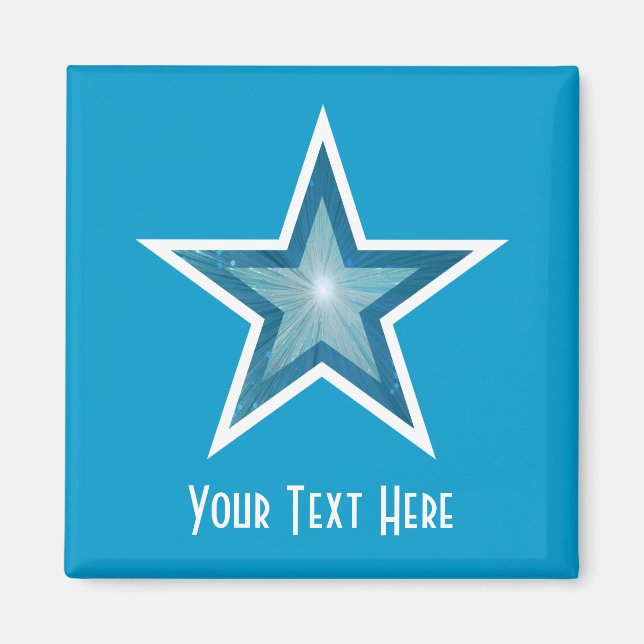 Azul azul del cuadrado del imán "Your Text" del re (Frente)