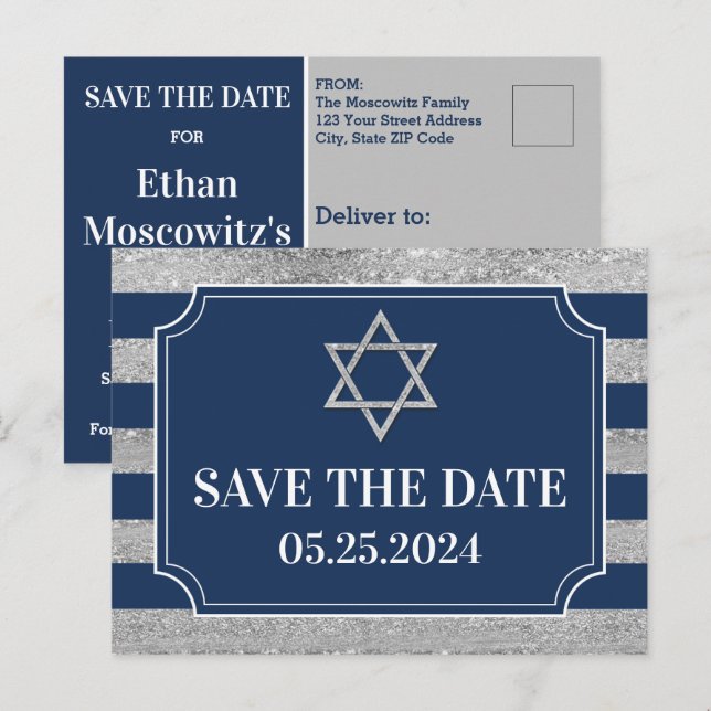 Azul, Bar gris Mitzvah Guardar la postal de la fec (Anverso / Reverso)