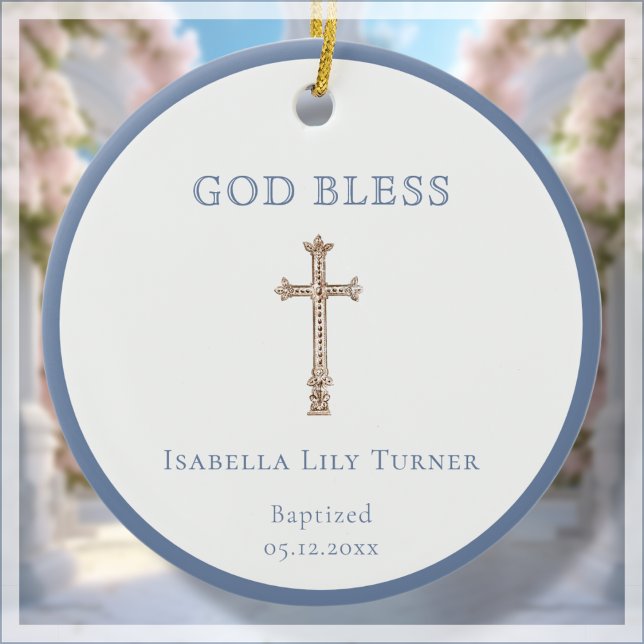 Azul | Bautismo Keepsake Ornamento cerámico (Subido por el creador)