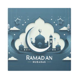 Azul blanco moderno Ramadán Mubarak arte Metalizad