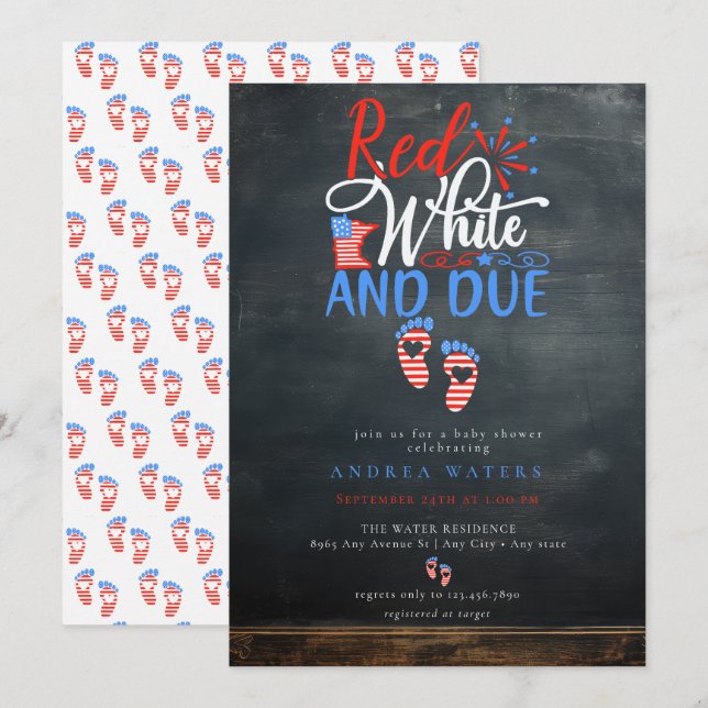 Azul blanco rojo Patriótico | Invitaciones a la du (Anverso / Reverso)