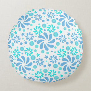 azul, blanco y turquesa almohada redonda
