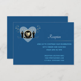 Azul Boda macho corazón dorado | Tarjeta de recepc