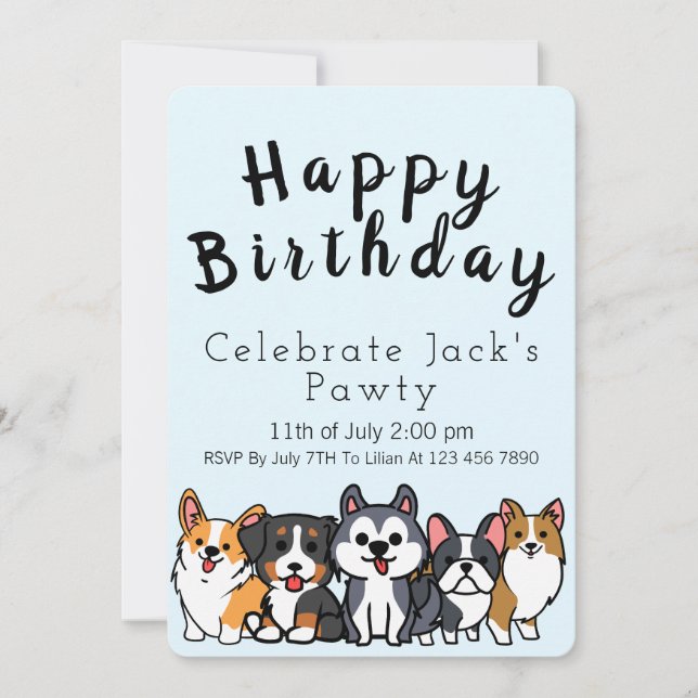 Azul - Celebrar la invitación a los cachorros de p (Anverso)