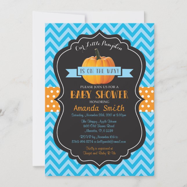 Azul Chevron de la invitación de Baby Shower de la (Anverso)