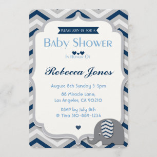 Azul Chevron del muchacho de la invitación de Baby