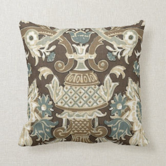 Azul, Choco Brown, almohada diseñada floral gris