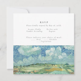 Azul cielo con tarjeta RVSP boda de campo verde