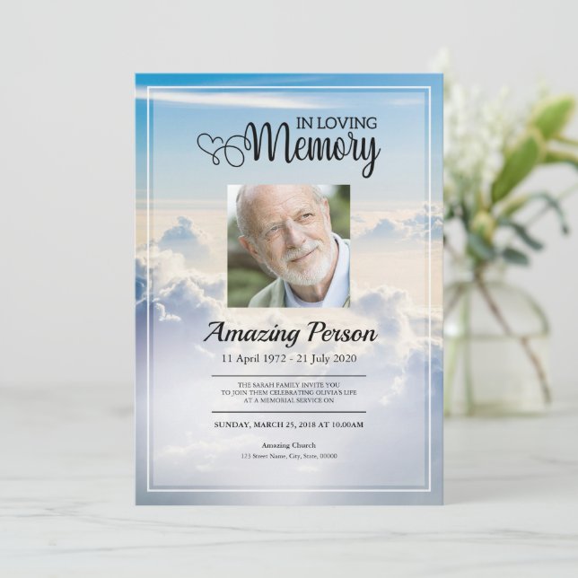 Azul cielo Funeral orden de servicio Invitación (Anverso de pie)