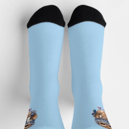 azul claro Lechuza Cute bebiendo calcetines de cho