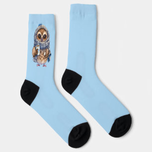 azul claro Lechuza Cute bebiendo calcetines de cho