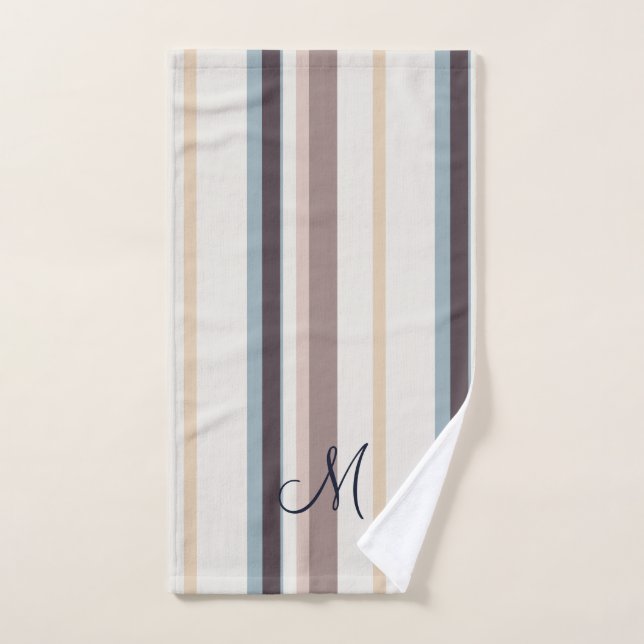 Azul Claro, Marrón y Marfil Decoración Simple  (Toalla de mano)