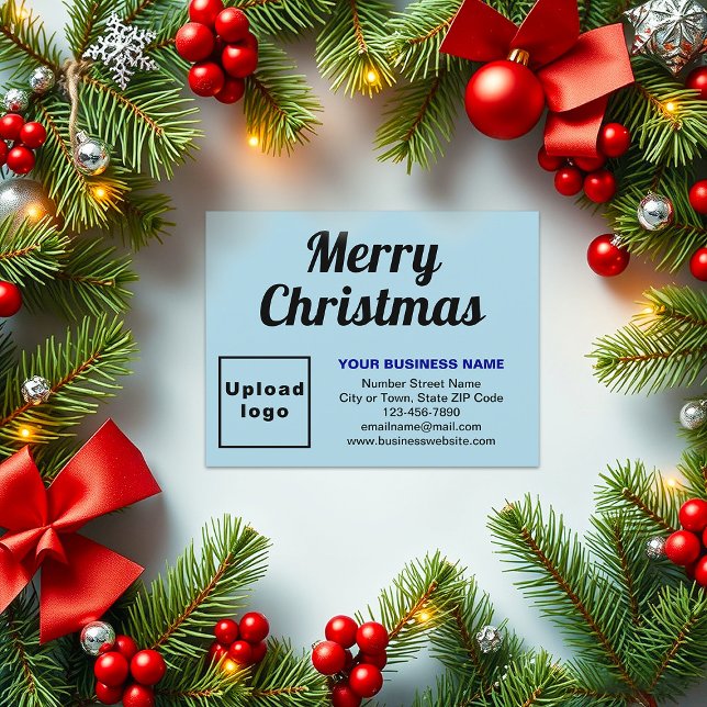Azul Claro | Navidad | Negocios | Pequeño plano (Business brand on light blue flat holiday card for Christmas)